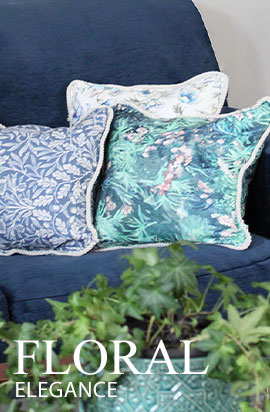 Classic floral fabric patterns showcased on decorative throw pillows
